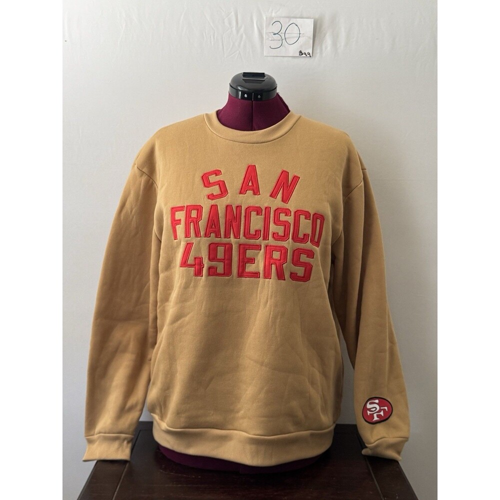 San Francisco 49ers NFL Embroidered Crewneck Sweatshirt Tan Fleece Adult Lg NWOT